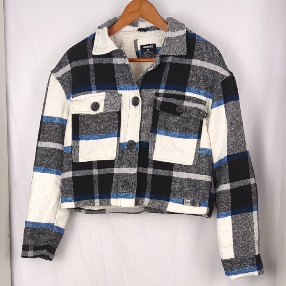 HURLEY Women's Sherpa Lined Plaid Crop Jacket